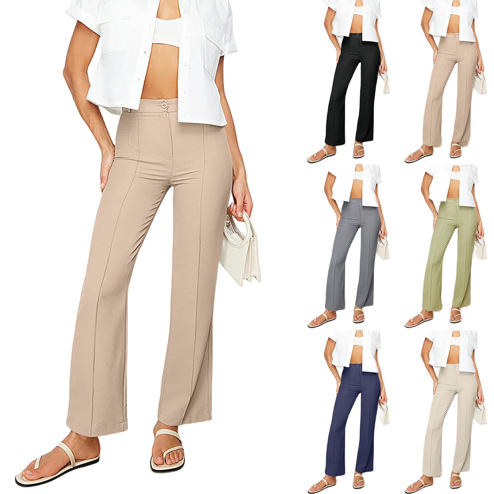 Womens Wide Leg Dress Pants Seam Front Tailored Trousers with Pockets High Waist Stretch Work Pants Casual Slacks