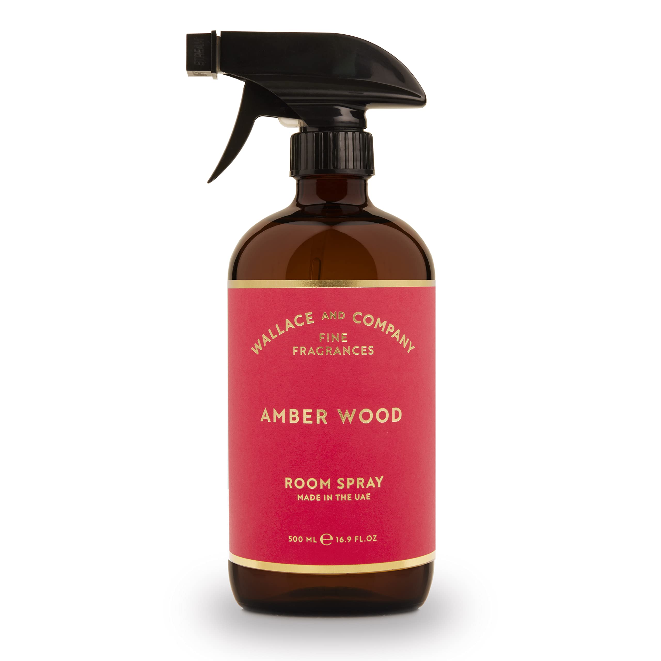 WALLACE & COMPANY and Amber Wood Luxury Room Spray 500ml - Inviting Captivating Scented Room Sprays For Home - Recyclable Dark Amber Glass Bottle - Long-Lasting Versatile Use Room Sprays