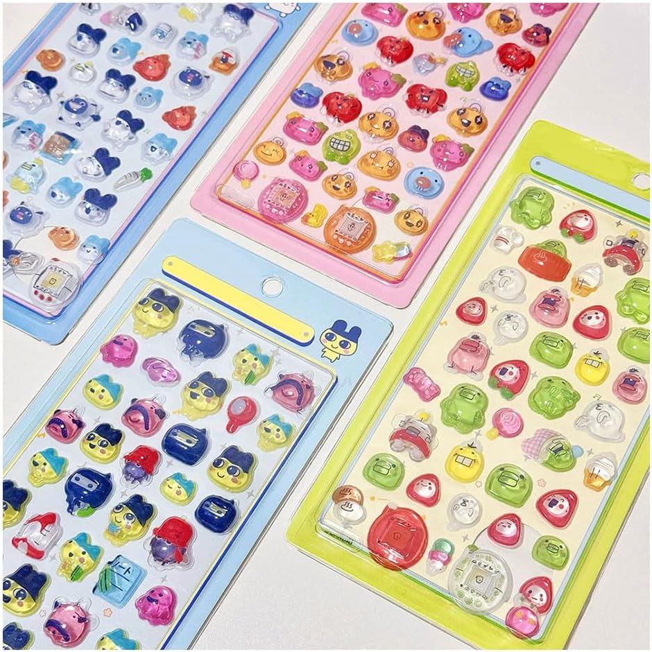 [BAOWENBEI] ボンボンドロップ 4枚セット まめっち めめっち くちばっち たまごっち 3d 立体 可愛い ステッカー キラキラ デコシール ごほうび 子供 貼り付け可能 贈り物 DIY用 手帳用