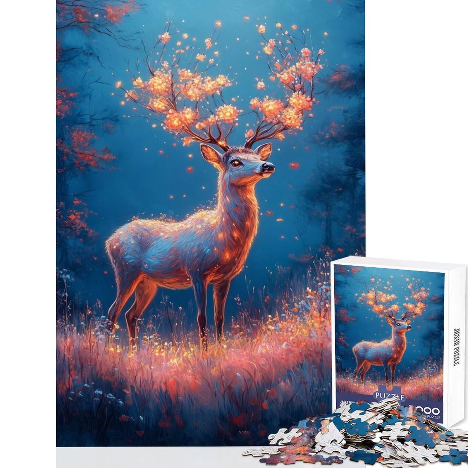 Magical Deer in Forest Puzzles for Teenagers 1000 Piece Mind Skill Fun Expert Cutting Craftsmanship Unique Gift for Stress Relief 50x75cm