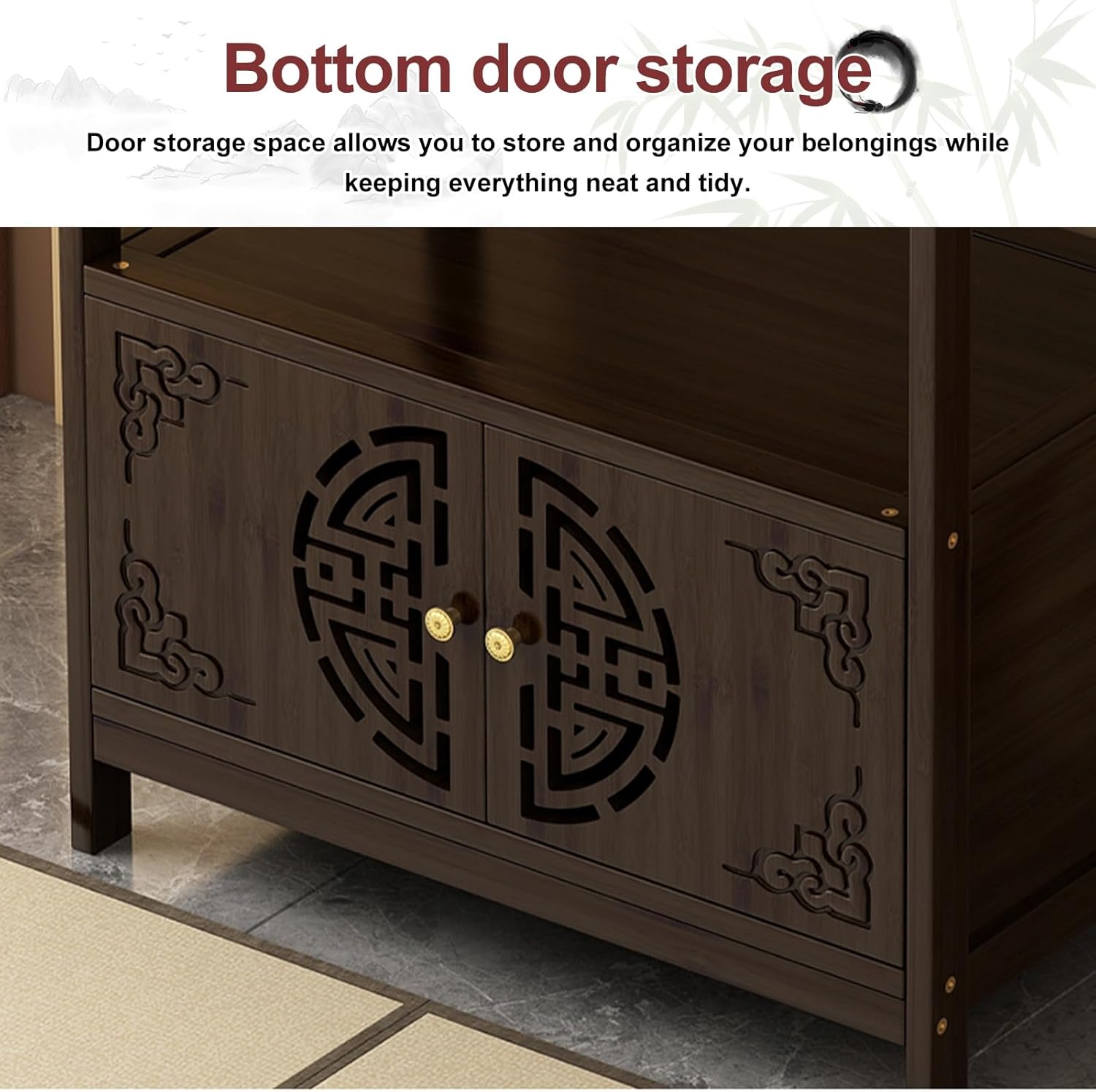 Meditation Altar Table Bamboo Storage Cabinet, Shrine Display Shelf, Chinese Style Altar Cabinet with Pull-Out Tray for Candles and Incense, Temple for Home Pooja Mandir,Prayer Table