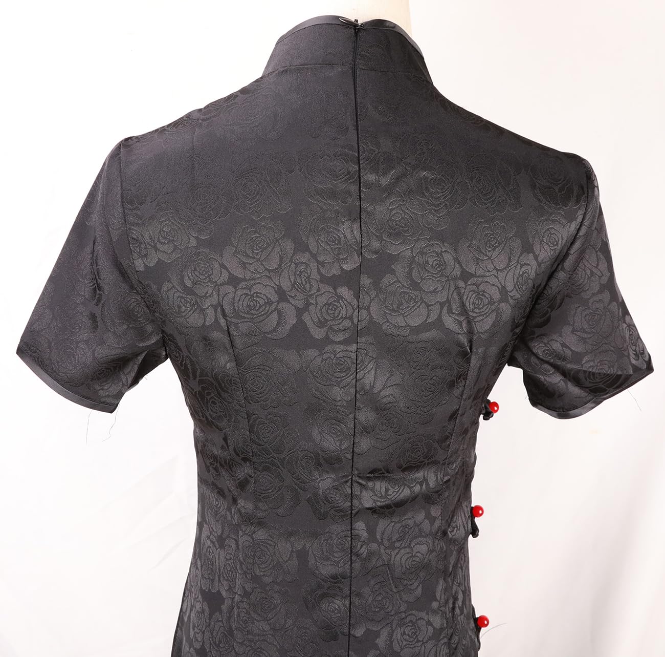 Robe chinoise longue Cheongsam à col mandarin coupe ajustée manches courtes moulante imprimé floral sexy fente latérale Qipao
