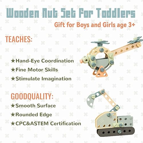 Miniatura 5 de WoodenEdu Juego de herramientas para niños, juguetes Montessori de madera para niños y niñas de 3, 4 y 5 años, kits de herramientas de madera para