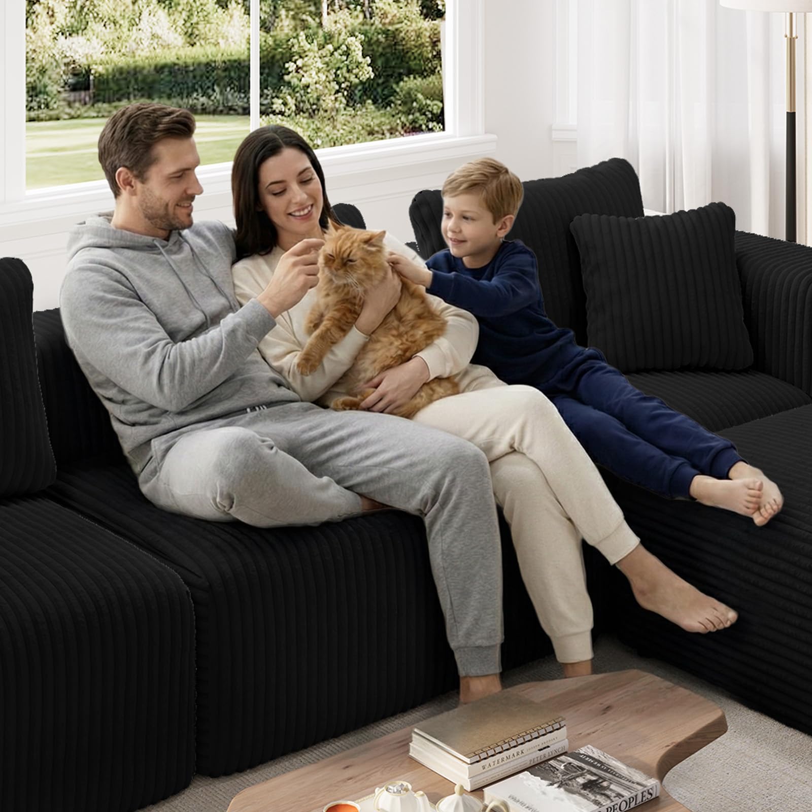 Novilla 90x90x65 cm Sofá Modular con Brazo Izquierdo en Terciopelo | Muelles Ensacados Smarts Coil®, Sin Montaje, Terciopelo Acanalado, 2 Cojines, 90x90x65 cm