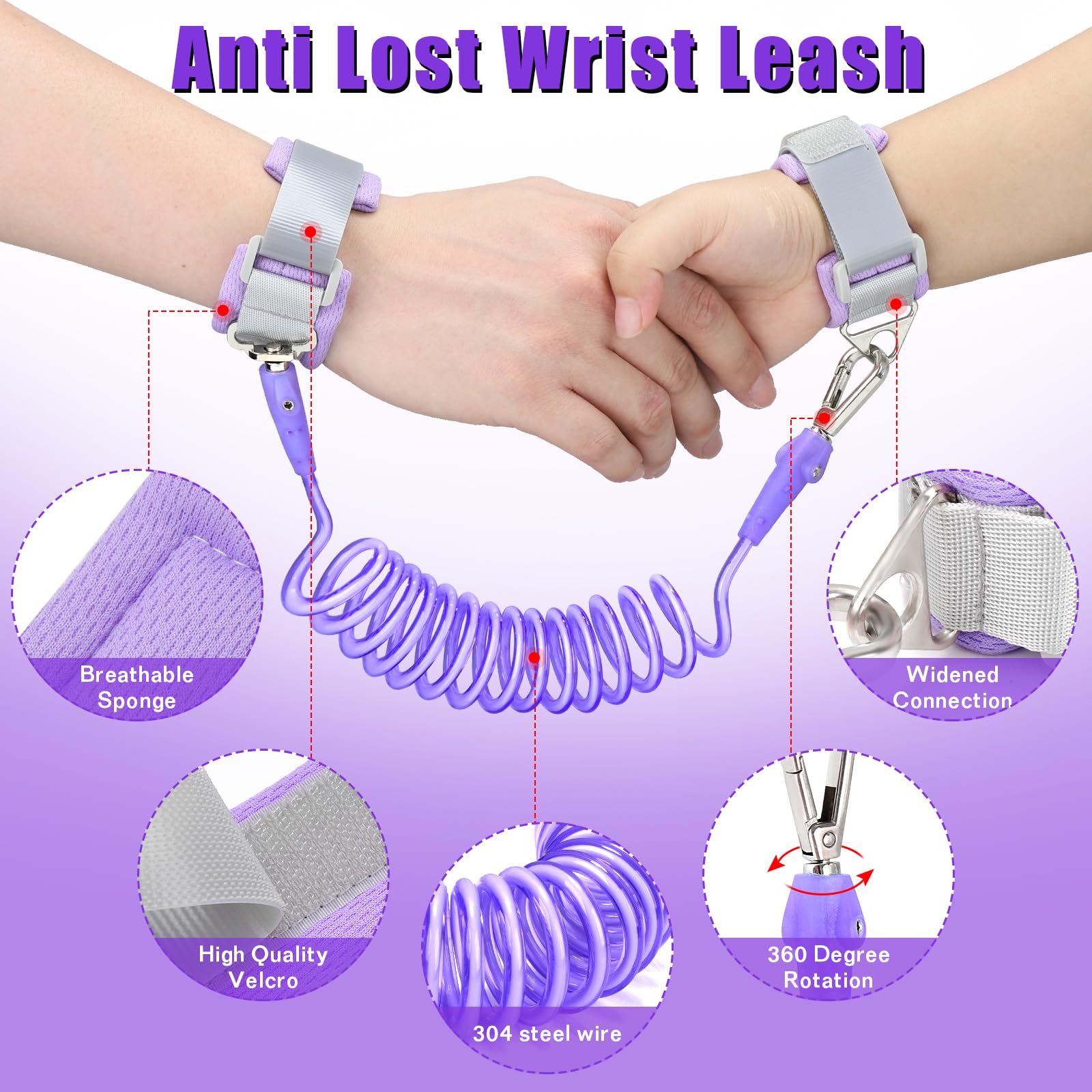 Correa para niños pequeños + eslabón de muñeca antipérdida para niños, arnés de seguridad para niños, pulsera para caminar, cinturón para niña, regalo de Navidad rosa (morado)