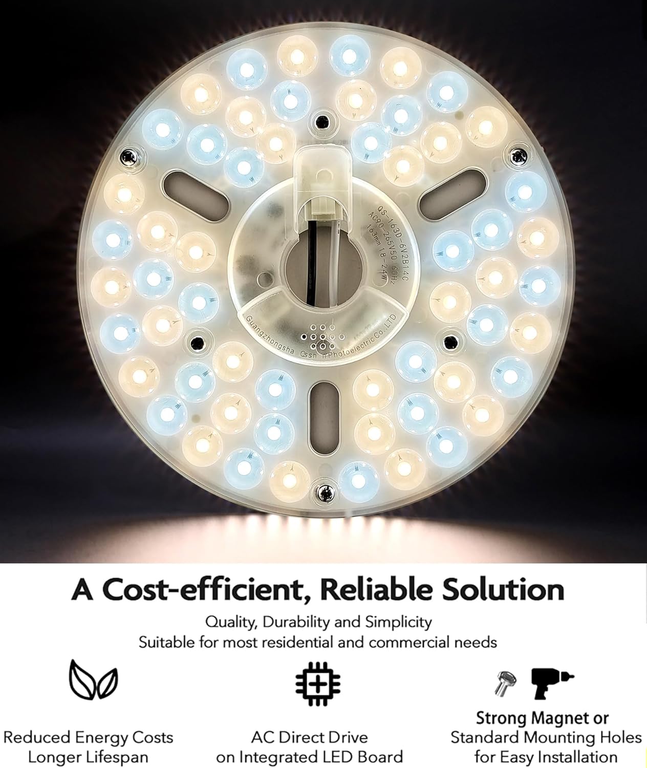24W 6.4" Dimmable LED Light Engine Retrofit Kit for Ceiling Fan Light Replacement LED Board Panel,3 Color Temperature Adjustable,ETL Listed