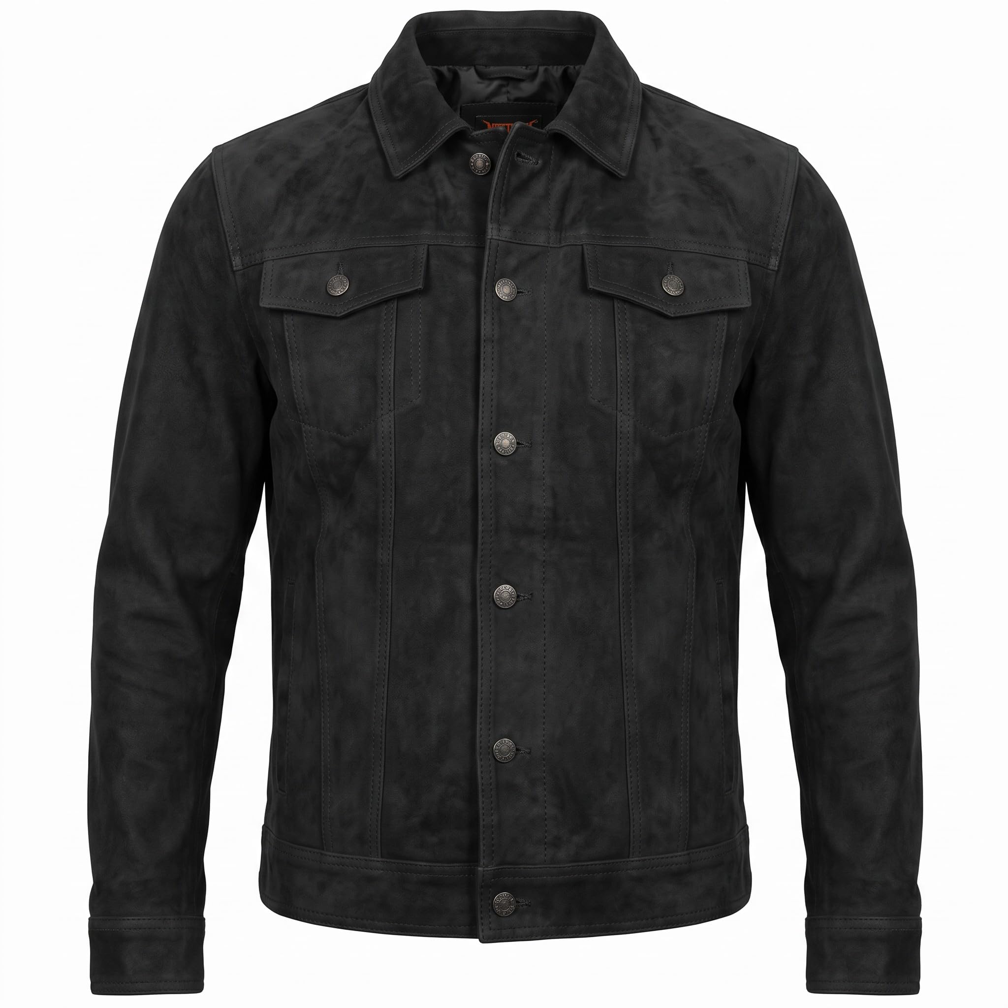 MDM Matt Schwarze Büffel Nubuk Lederjacke für Herren