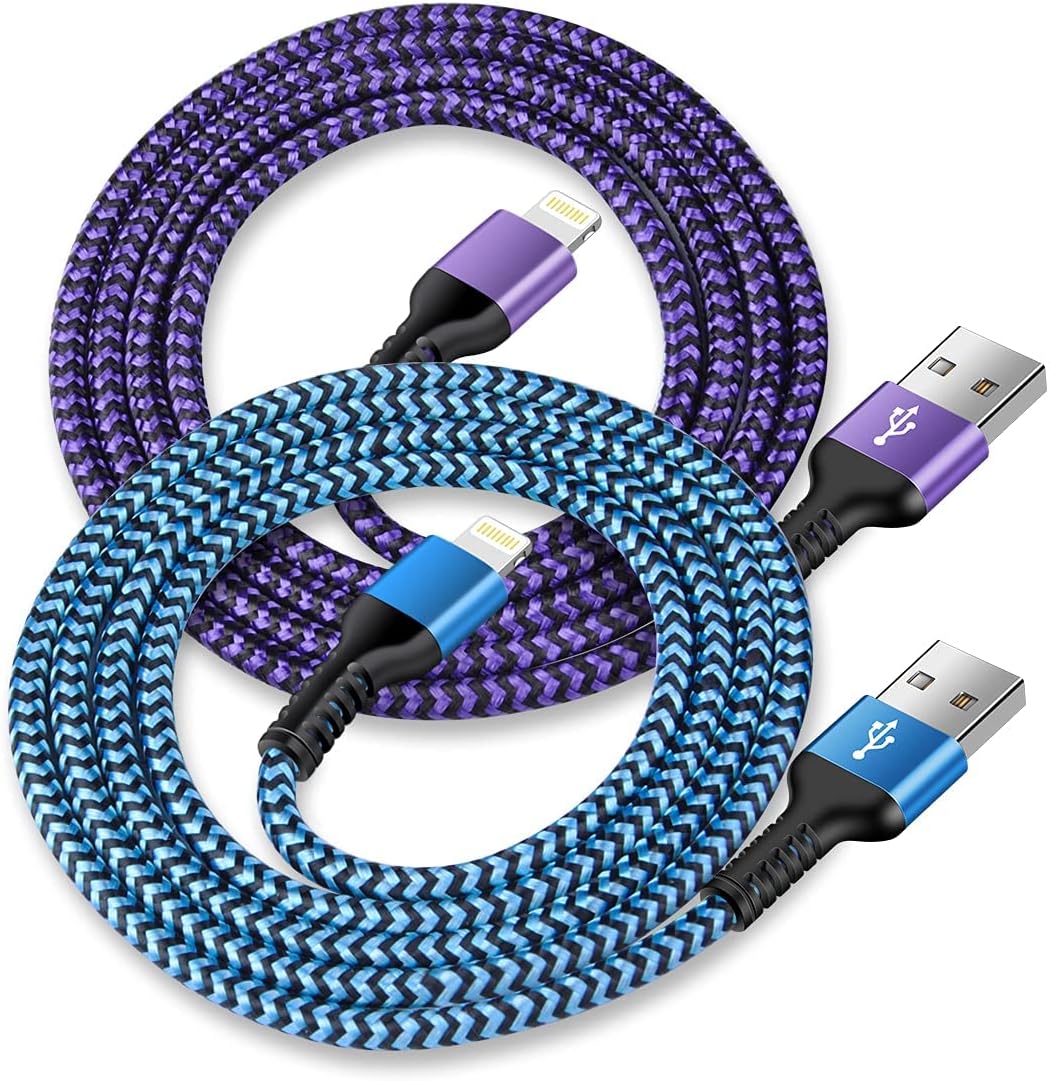 USB A to Lightning Cable-2Pack/6Ft Nylon Braided Long iPhone Charger Cord, Apple Approved Fast Charging Power Wire for iPhone 14 Pro Max, 13 Pro Max, 13Pro, 13, 13 Mini, 12 11 10 XR XS X 8 Plus 7 6 6s