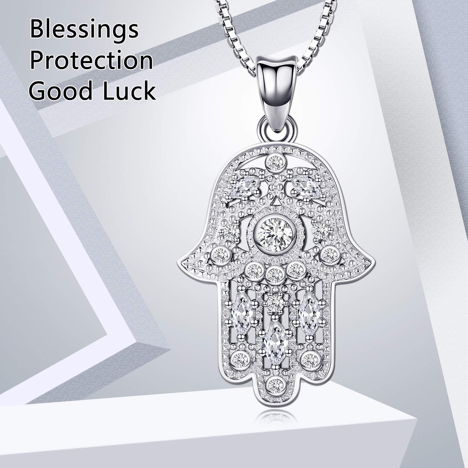 Naszyjnik na rękę Hamsa dla kobiet, srebro wysokiej próby 925 Fatima ręczny wisiorek naszyjnik święty lotos amulet biżuteria prezent damska ścieżka symboli przyjaźń