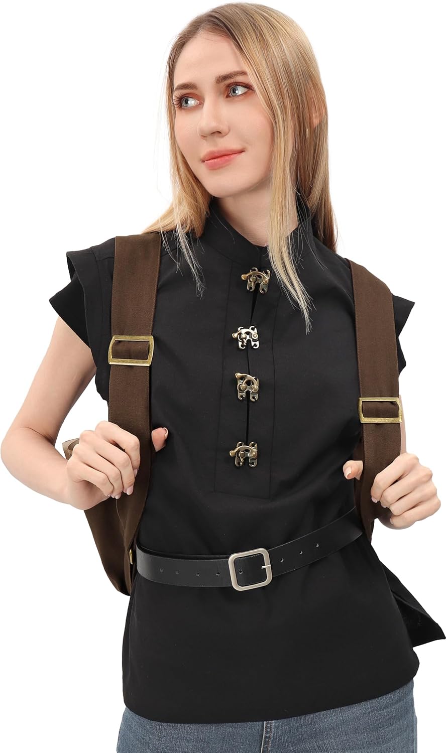 Renaissance Canvas Backpack Vintage Medieval Travel Rucksack Bag Ren Faire Accessories (Brown) - Image 3