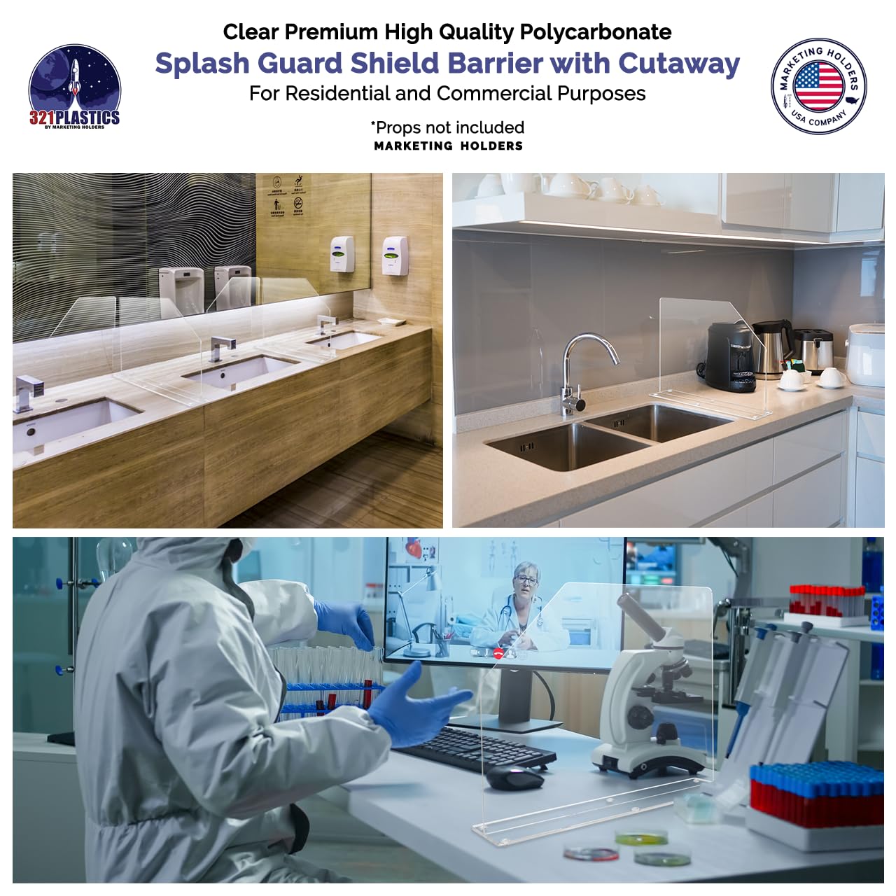 Sink Splash Guard Freestanding Clear Acrylic Square One Piece No Assembly 19