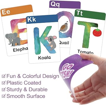 BenBen Alphabet Go Fish Card Game for Kids,104 Cards, Oversized ABC Learning Playing Cards, Memory Matching Games, 2-8 Players, Ages 3 and up, Easter Basket Stuffers, Stocking Stuffers