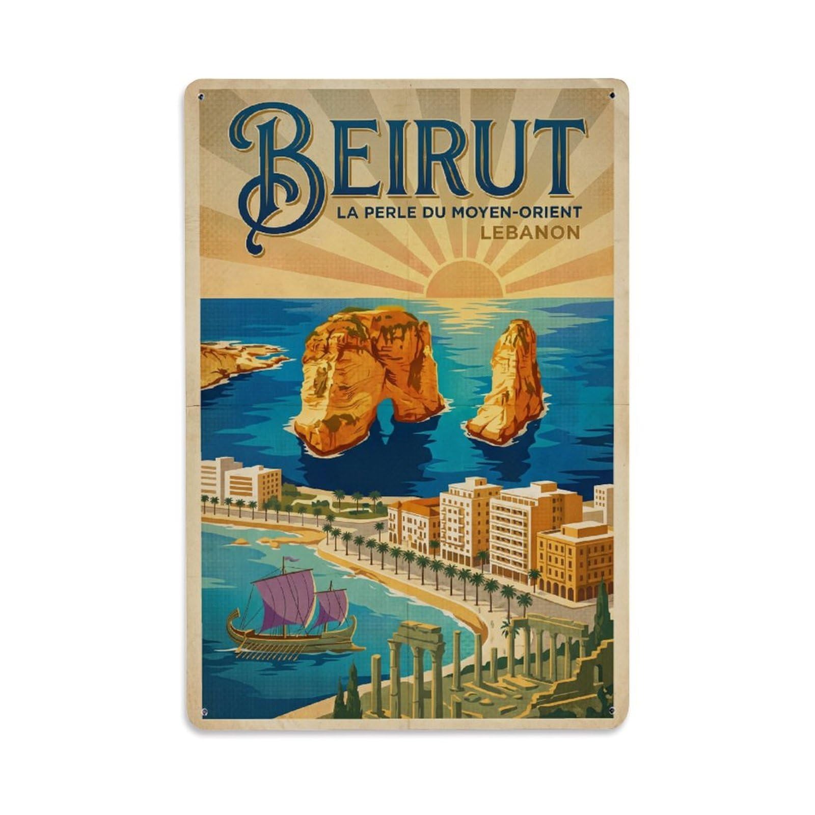 Huiyhb 8X12inch(20X30cm) Lebanon Beirut Retro Travel Metal Tin Sign