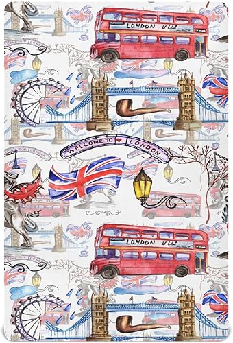 Sábanas de cuna de acuarela London para bebé, sábanas suaves y transpirables para cuna, lavables a máquina, sábana para bebé niño