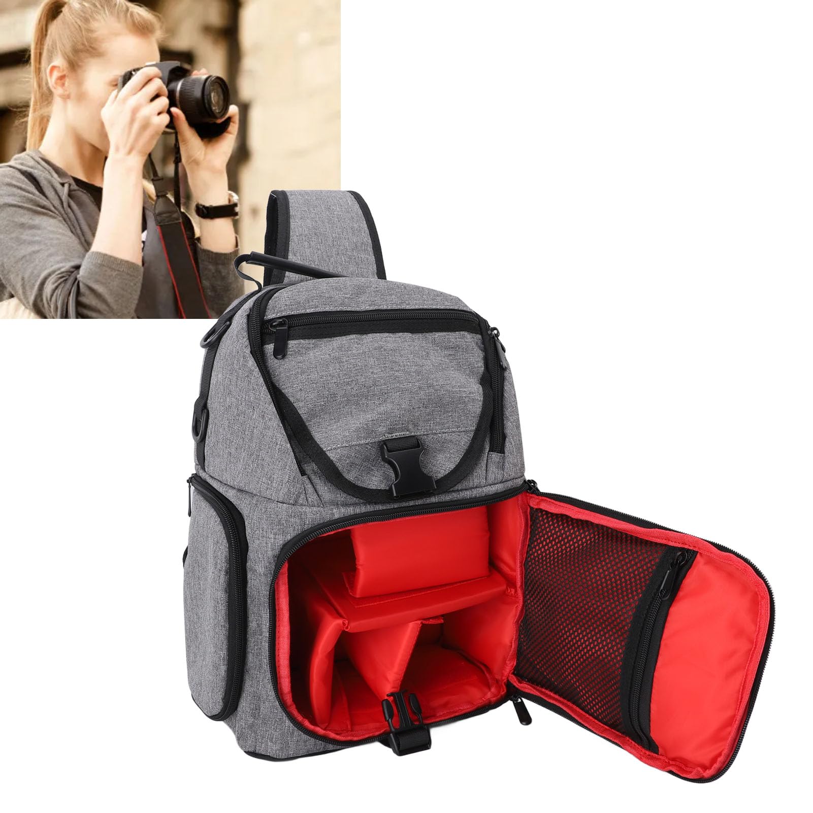 LICAEVEY Zaino per Fotocamera, Borsa a Tracolla per Fotocamera Fotografica DSLR/SLR/Mirrorless, Borsa per Fotocamera Impermeabile e Antiurto con Inserti Modulari Rimovibili Compatibile