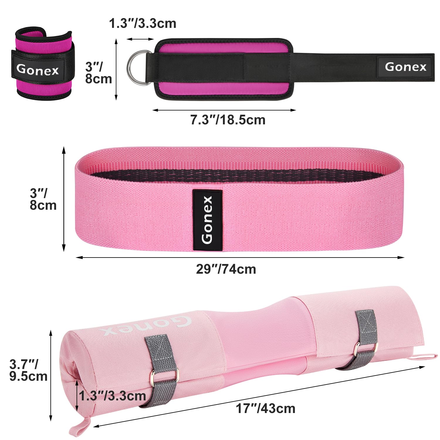 Gonex Mousse Barre Musculation Manchon à Squat pour Squats Lunges Hip Thrusts Haltérophilie, Barbell Squat Pad avec 2 Sangles de Cheville Bande de aux Hanches, Convient aux Barres Olympiques