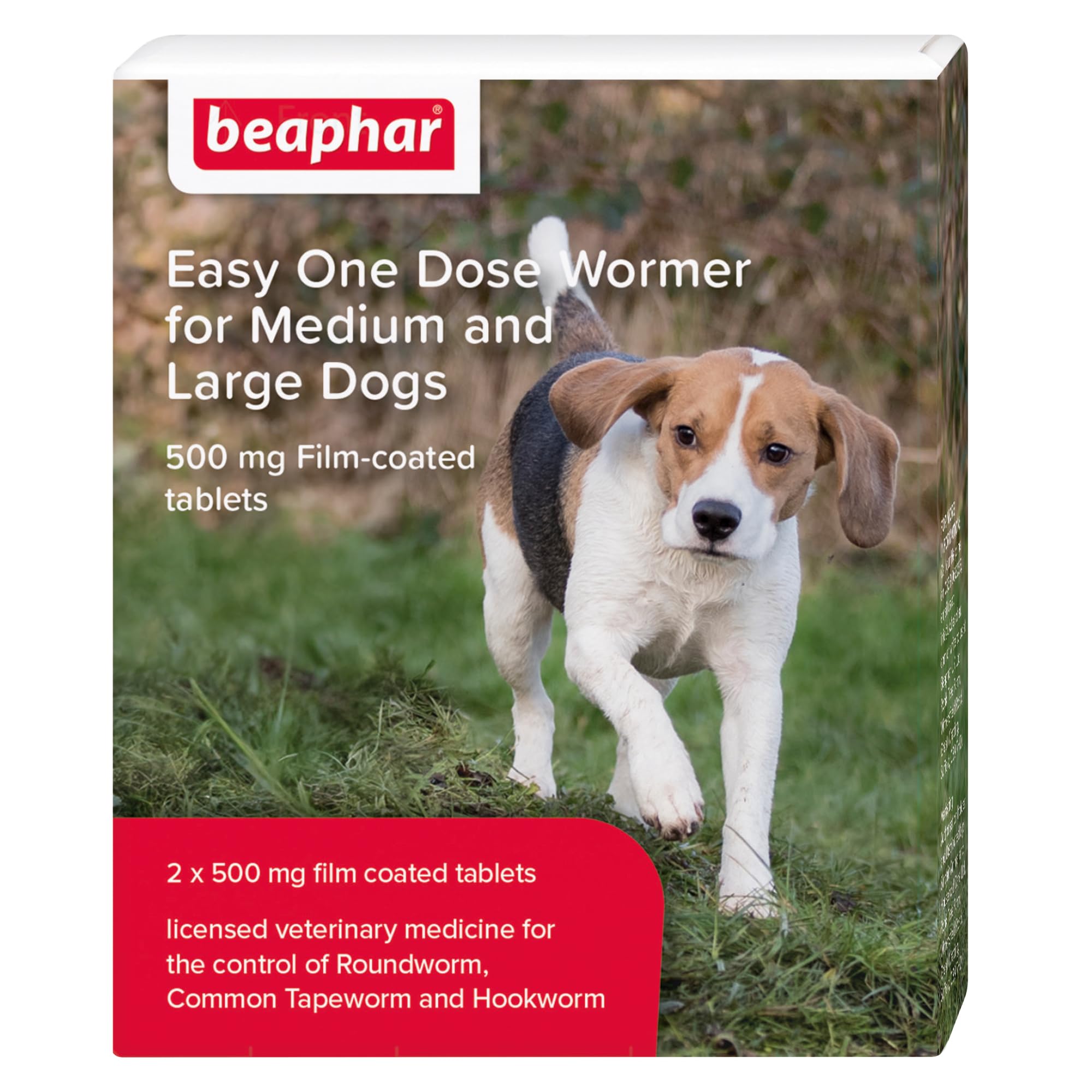 Beaphar - Easy One Dose Worming Tablets For Medium & Large Dogs – Dogs Over 12 Weeks Old & Over 8kg – Kills Roundworms, Tapeworms & Hookworms - Veterinary medicine –Easy-To-Give - 2 Tablet Pack