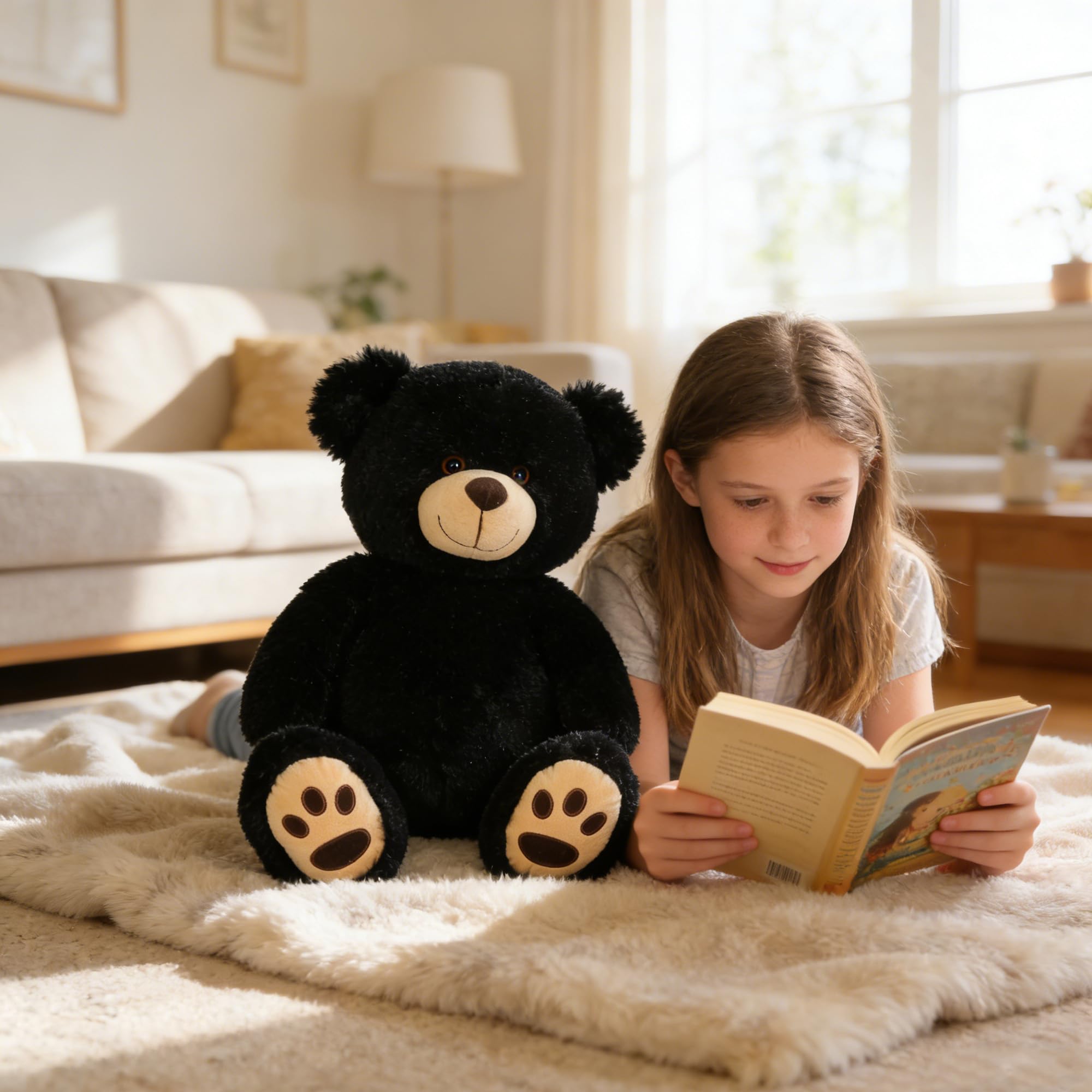 LotFancy Teddy Bear Stuffed Animals, 20 inch Soft Cuddly Plush Black Bear, Cute Plush Toy with Footprints, Gift for Kids Baby Toddlers on Baby Shower, Birthday, Christmas, Easter Decoration