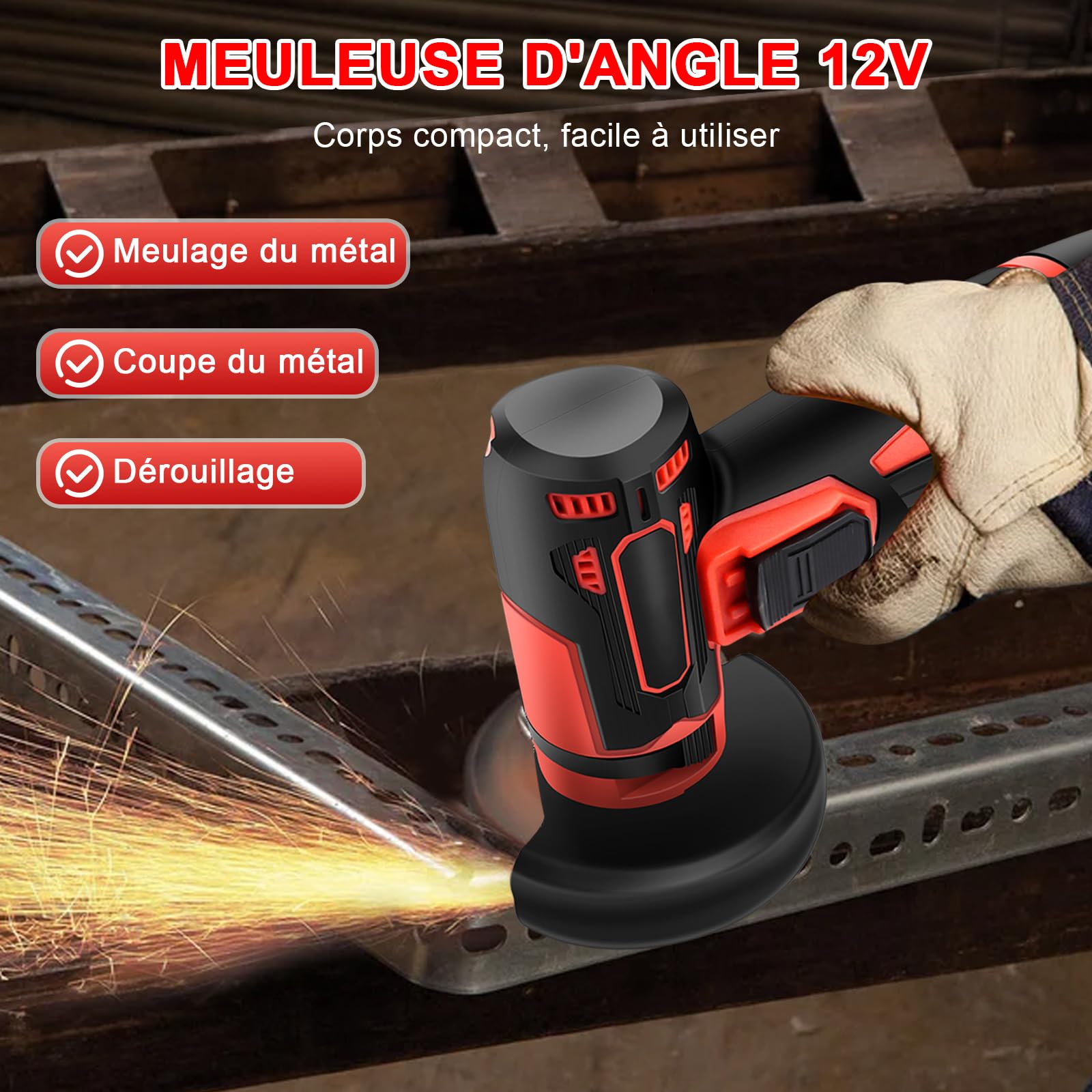 Mini Meuleuse D'Angle Sans Fil, 19500RPM 76mm Mini Disqueuse Sans Fil Portative Outil De Meulage éLectrique Avec 2 Batteries 12V 1300mAh Et Disque De Meulage Pour Meulage, Polissage, DéCoupe