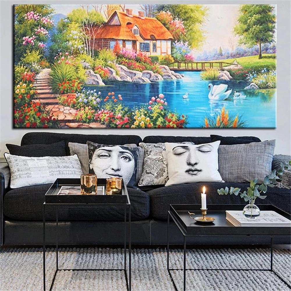 Groß Diamond Painting, DIY 5D Diamant Painting Bilder Gartenhäuschen, Full Diamant Malerei Kits Malen nach Zahlen Erwachsene/Kinder/Mädchen Geschenke Bastel Set, Home Room Decor Gemälde, 50x100 cm