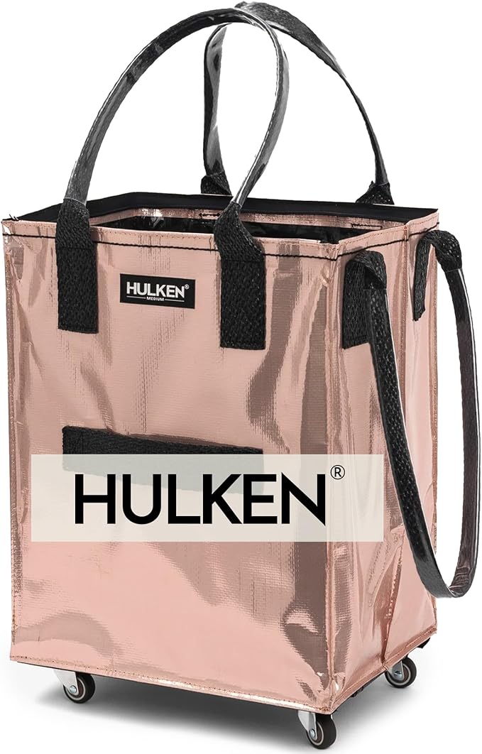 (Medium, Rose Gold) Reusable Grocery Bag On Wheels, Shopping Trolley, Rolling To