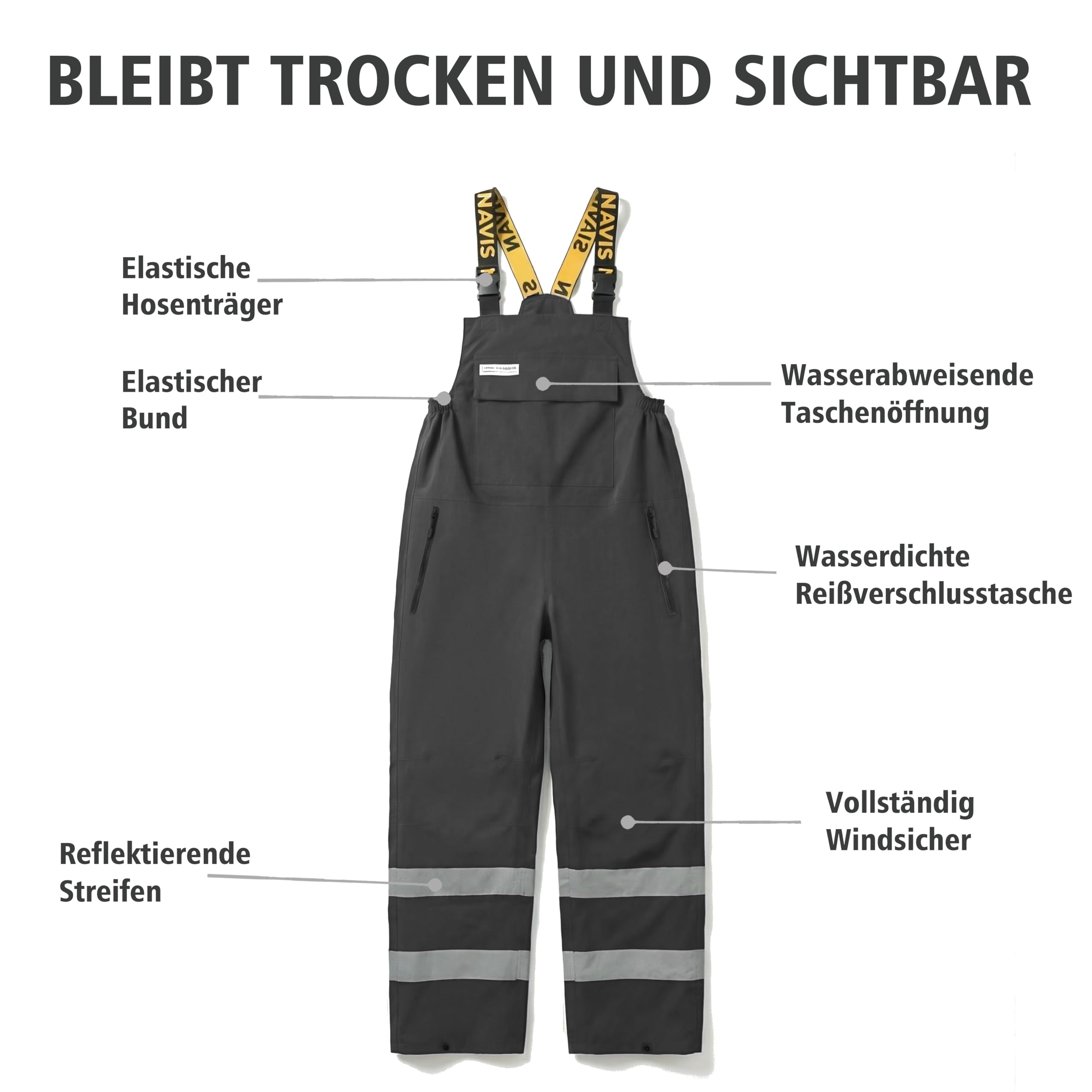PRO Vêtements de travail imperméables pour homme Veste de pluie et salopette à capuche, 3 pièces, sûre, résistante, fonctionnelle, en nylon Oxford Shell