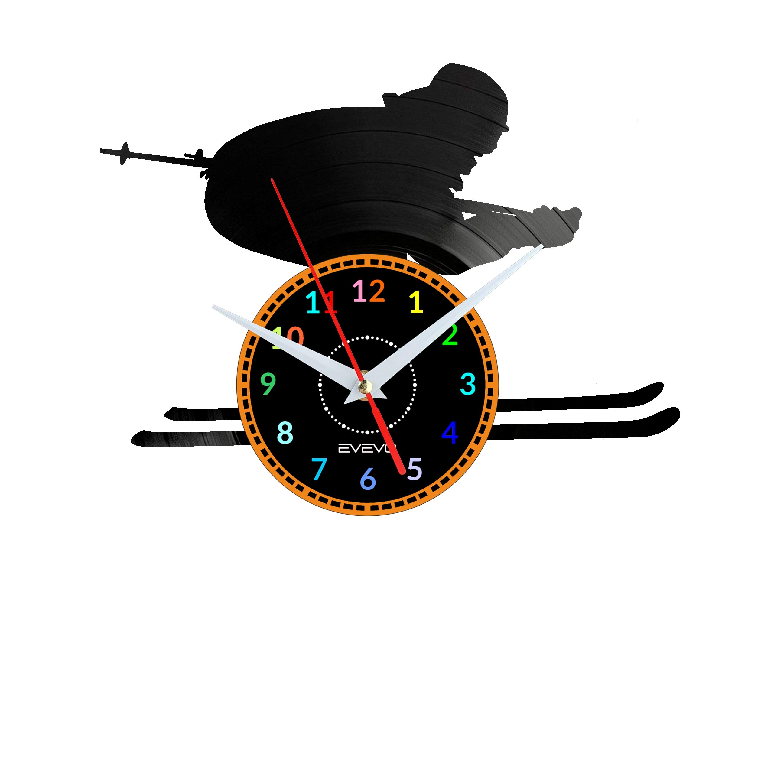 Cadeau Ski Horloge Vinyle pour Passionné de Montagne W1578