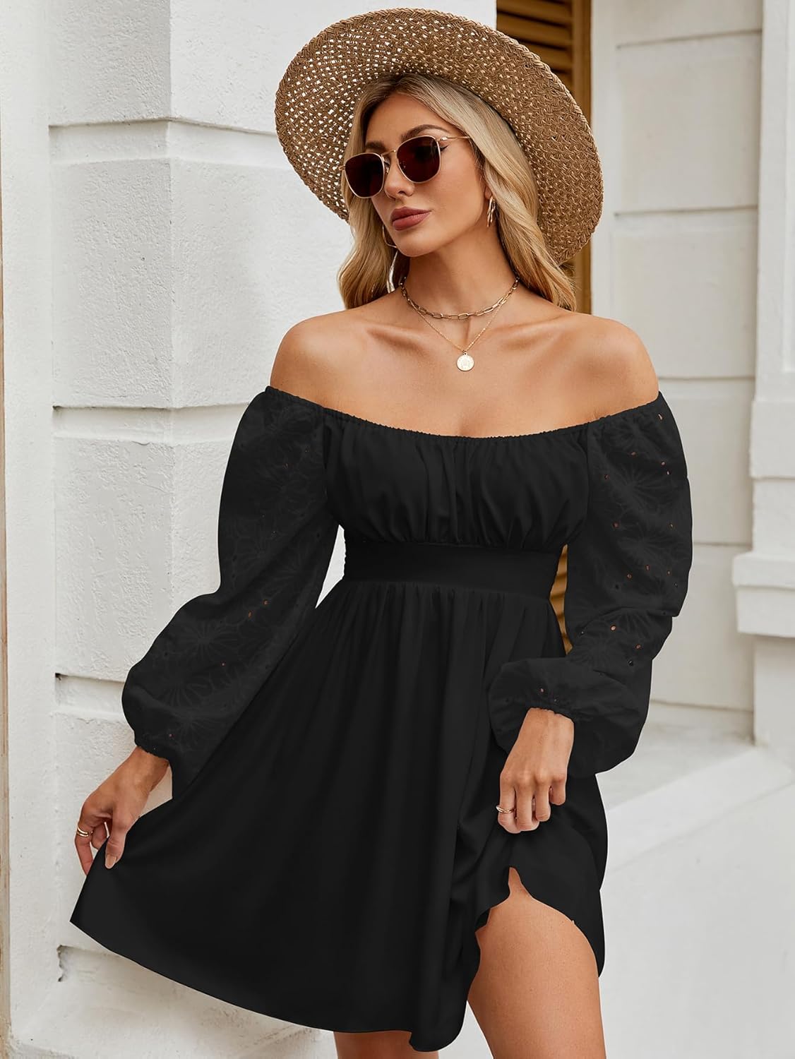 Womens Lace Mini Fall Dress Long Sleeve Sweetheart Neckline A Line Flowy Cocktail Party Wedding Guest Dresses - Image 6