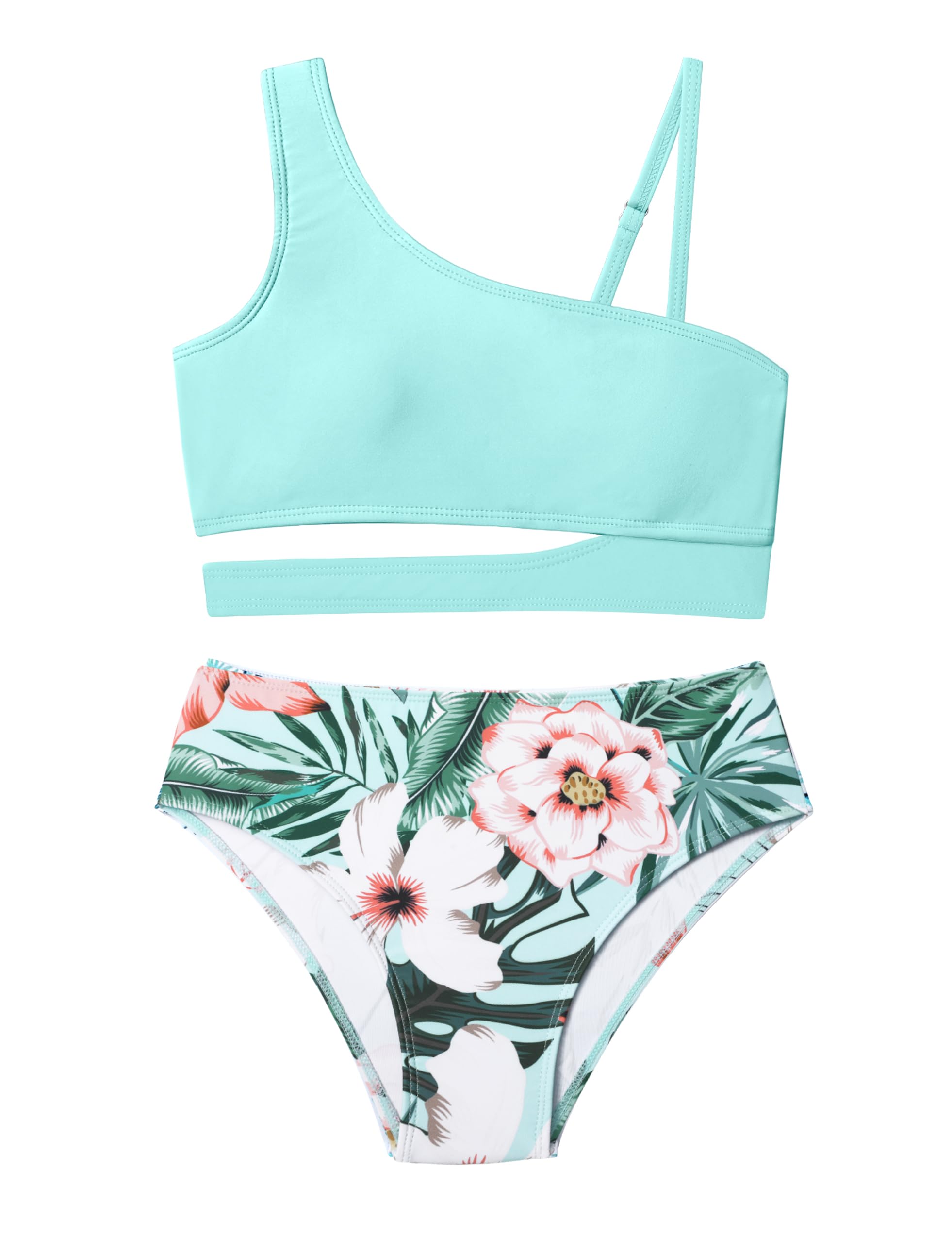 QueenstyleGirls Swimsuits Bikini Set Kids Cutout Bathing Suit Bikini Top Two Piece Girls' Swimwear