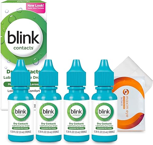 Blink Contacts - Gotas lubricantes para ojos, paquete de 4 gotas suaves y moderadas para ojos secos, 0.3 fl oz (total de 1.4 fl oz), paquete con 1