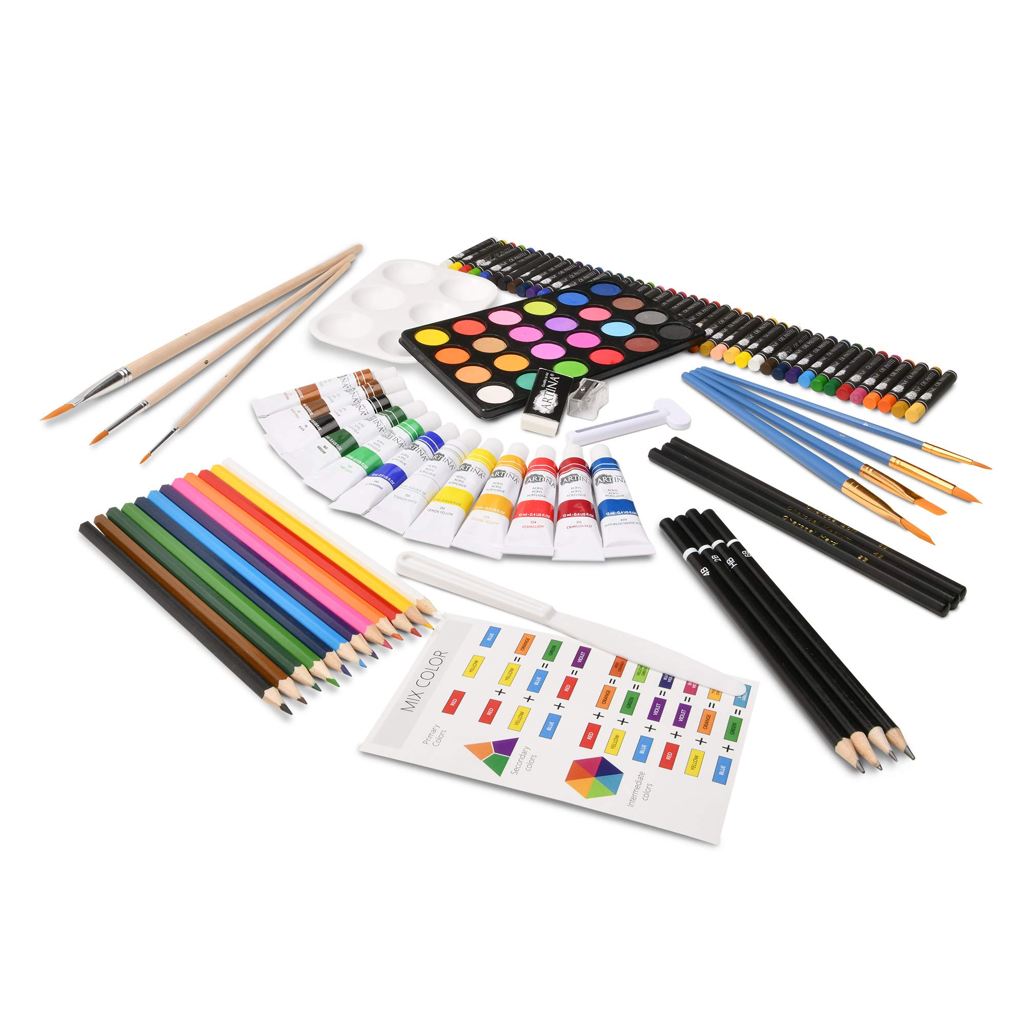 Artina 188 Pezzi Set Pittura per Bambini e Adulti Vincent – Kit Pittura Completo con Cavalletto e Valigetta in Legno FSC®, Colori Acrilici, Acquerelli, Pastelli – Set per Dipingere Professionale