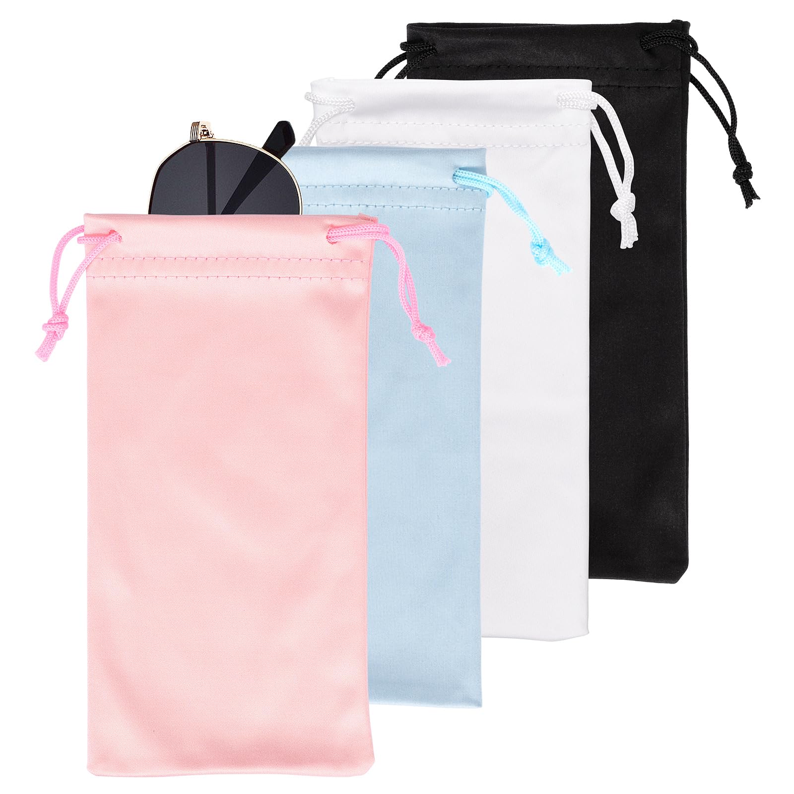 Vemiss 4 Pcs Microfiber Glasses Pouch, Soft Drawstring Case