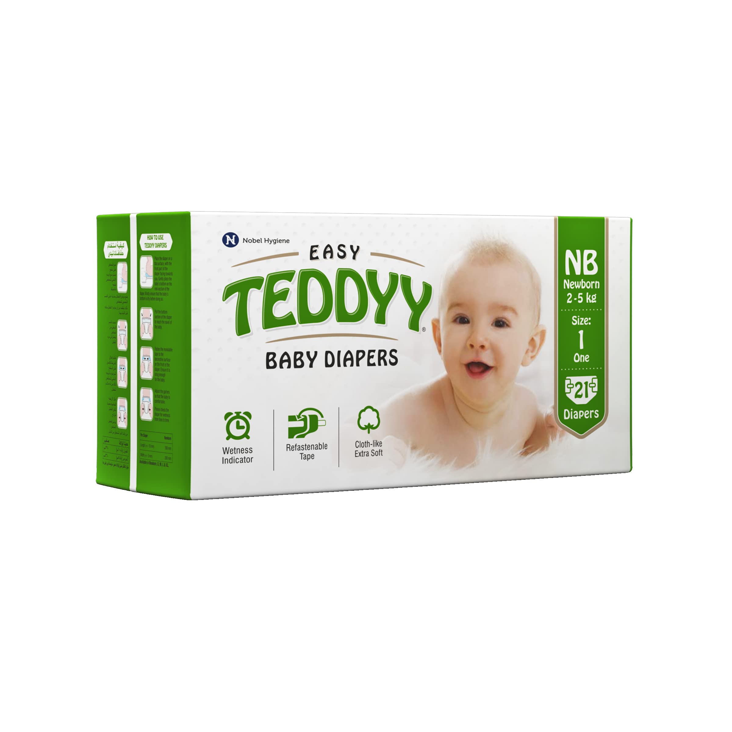 TEDDYY Baby Diapers Easy New Born 21 Count (Pack of 1), 2-5 kgs, Long Lasting Absorption, Anti - Rash
