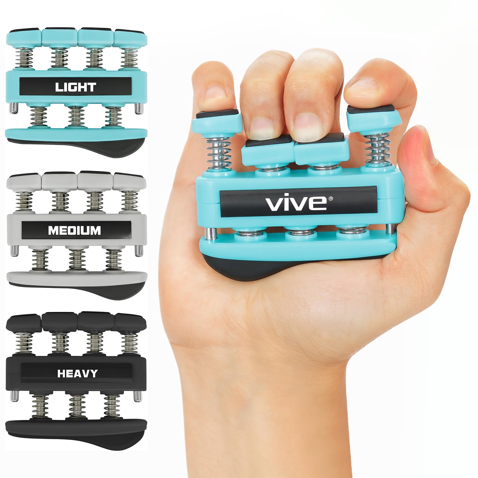 Finger Strengthener by Vive (3 Pack) - Digit Exerciser - Hand Grip Workout Equipment for Guitar, Musician, Rock Climbing and Therapy - Master Gripper Tool with Exercise Guide for Strengthening Muscles