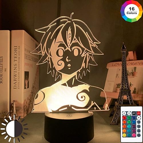 Miniatura 2 de COTCLO Lámpara de anime ilusión de luz nocturna de siete pecados mortales MELIODAS Wraith BAN Fox Bear The Escanor lámpara 3D para dormitorio de