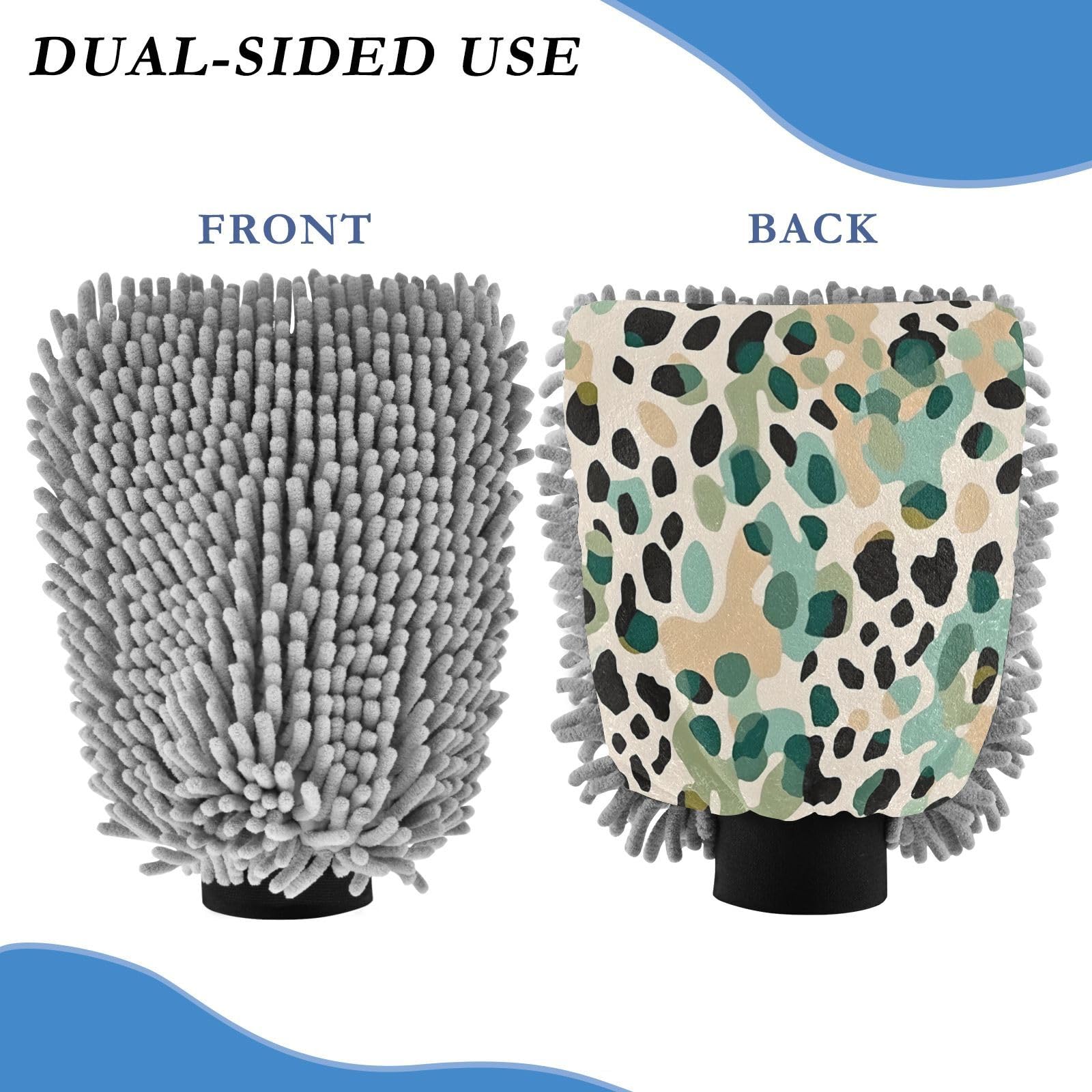 IOACIY Absorbent Microfiber Car Wash Drying Mitts, 2 Pack, Scratch-Free & Lint-Free, Rich Foam, Highly Absorbent, Double Sided, Wash Mitt Perfect for Car Washing, L, Cute Cheetah (2)
