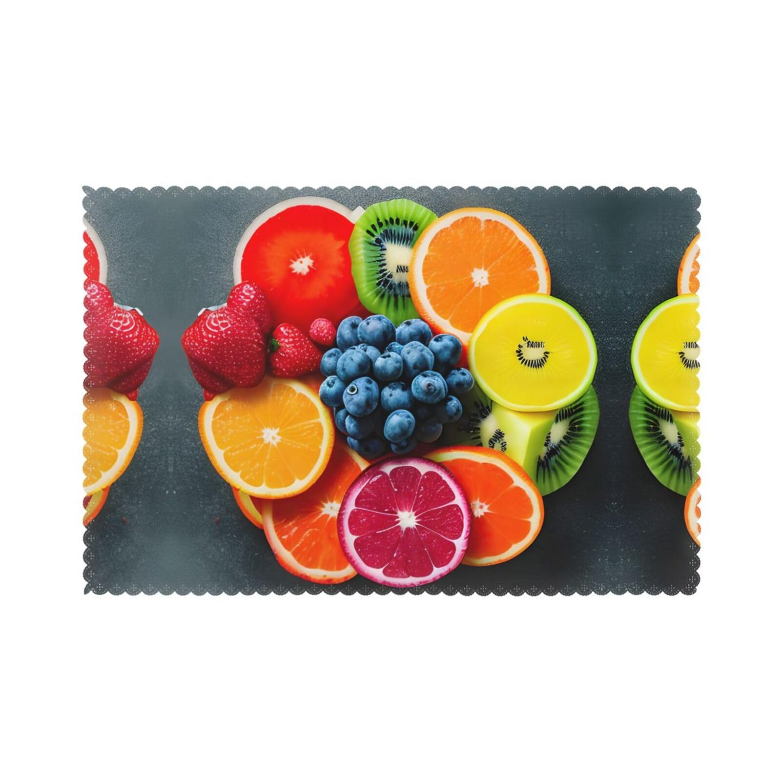 Fruit Rainbow Christmas Placemats Set of 6,Washable Table Mats