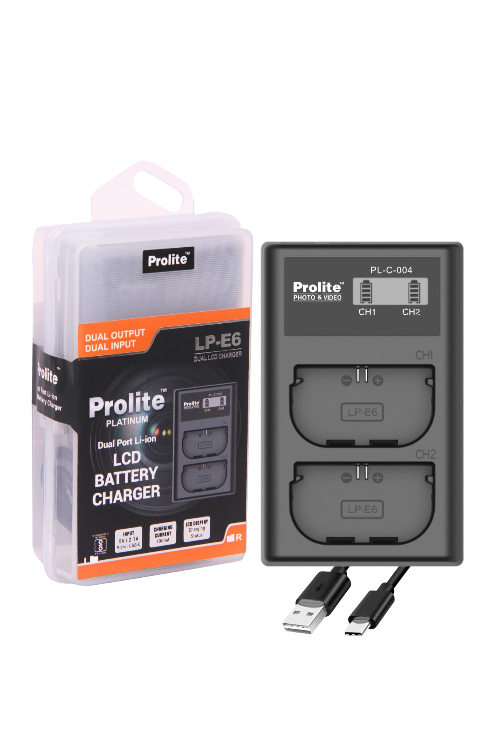 Prolite Dual LCD Charger for Canon LP-E6 Camera Li-ion Battery | Comes with Type C + Micro USB Port, Type-C Wire (B0CZTWG6WL) Amazon Price History, Amazon Price Tracker
