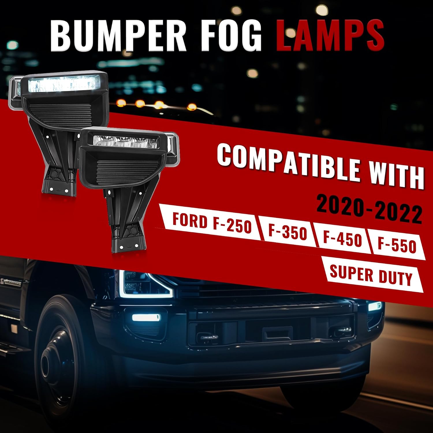 HECASA Pair LED Fog Light&Bezel Compatible with 2020-2022 Ford F-250 F-350 F-450 F-550 Super Duty Replacement for FO2592260 FO2593260 FO1038220 FO1039220 Fog Lamp Trim Cover Clear Lens LH&RH