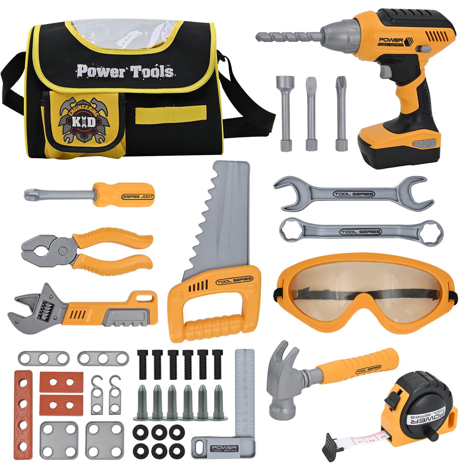 Outils de Travail Jouet Enfants 37 Pièces Constructions Boîte à Outils avec Perceuse Jeu D'imitation Jeu Éducatif Anniversaire Noël Cadeau pour Enfants 3-8 Ans (sac à outils)