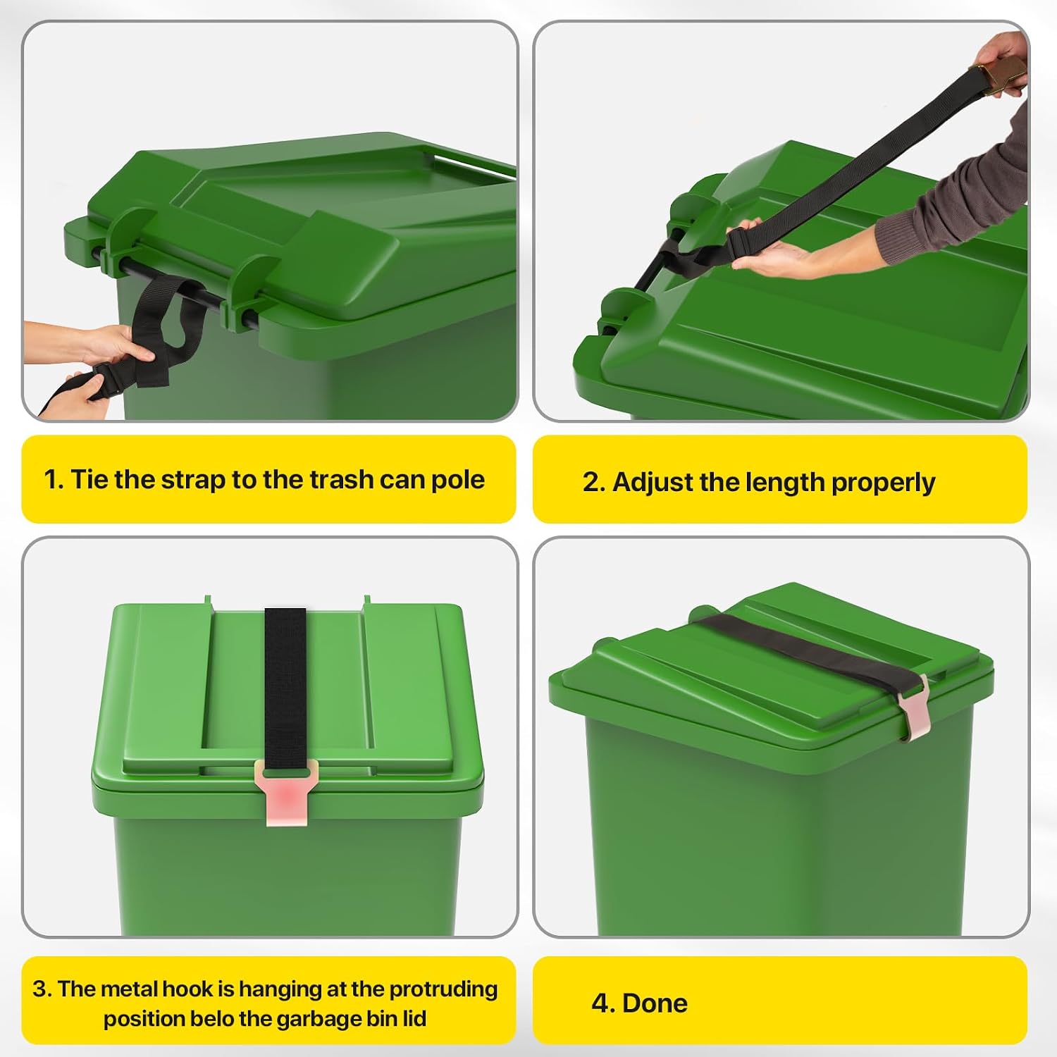 YYDSDOTA Wuno Shop Trash Can Lid Lock for Raccoons, Bear Proof Garbage Can Locks for Animals, Strong Outdoor Trash Bin Bungee Cord Strap, Locking Trash Can During Strong Winds (Black-1 Pack)