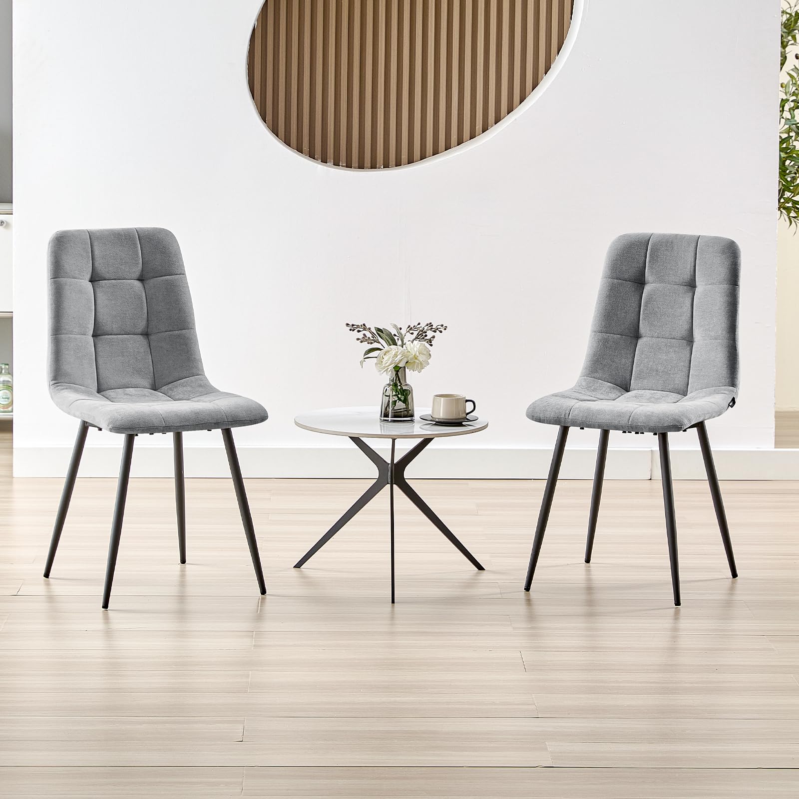 WAFTING Lot de 6 Chaises de Salle à Manger, Chaises Rembourrées avec Dossier Haut, Chaises de Cuisine Carré avec Base en Métal, pour la Salle à Manger, Salon, Cuisine et Réception, Gris