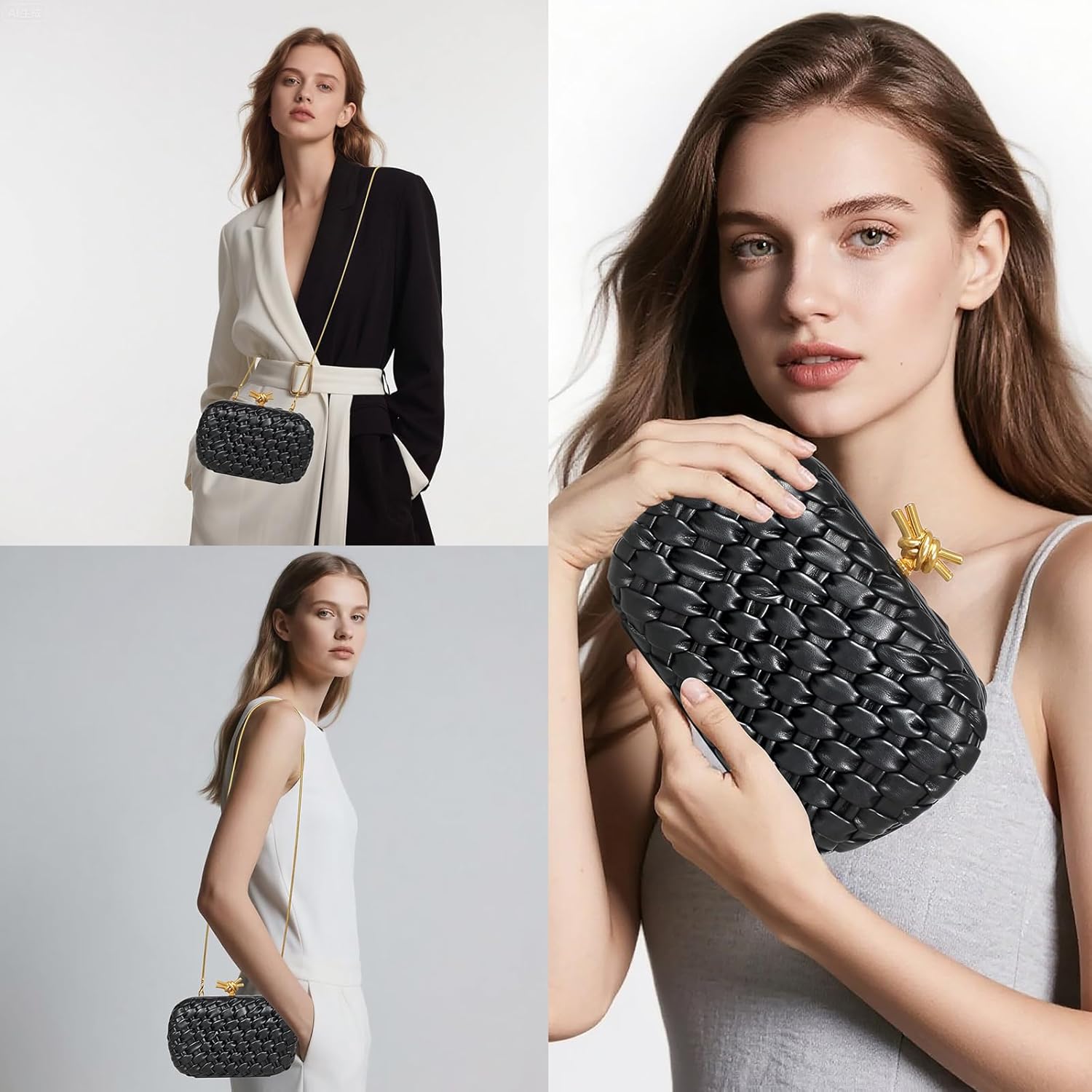 Handwoven Clutch Evening Bag for Women – Structured PU Leather Purse with Chain Strap for Wedding, Party & Date Night - Image 2