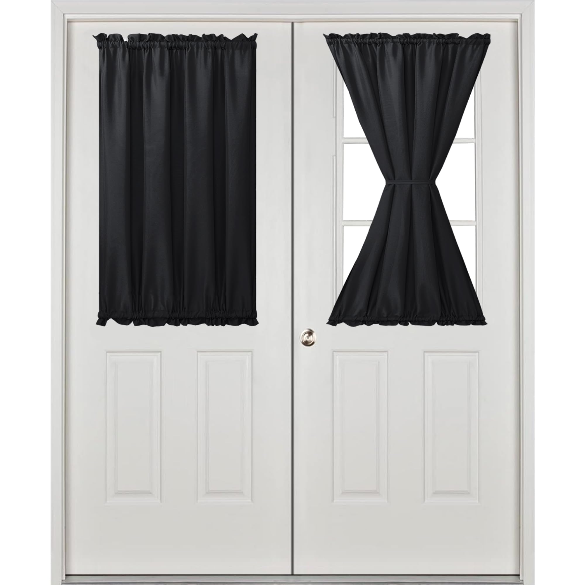 Hiasan French Door Curtains for Small Window, Rod Pocket Short Front Sidelight Curtain, 1 Panel (Black, W 24 inch x L 40 inch)
