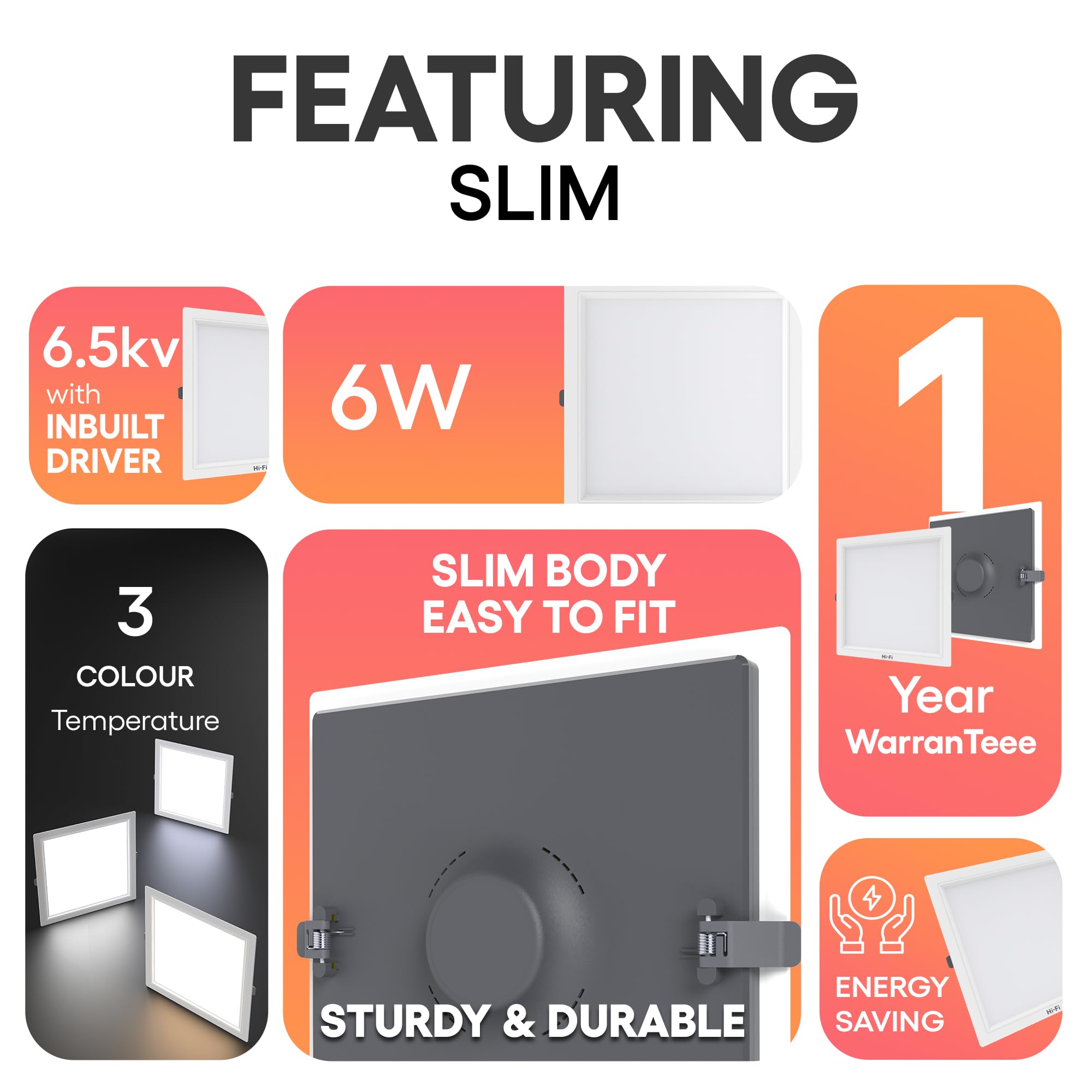elleys' Hi-Fi OLLO 6 watt Slim EDGELIT Led Panel Light for Celling |Energy Saving | Up to 6.5 kV Surge Protection |False Ceiling Lights | Cool White Light |BIS Certified |Square led Light_Pack of 4 1