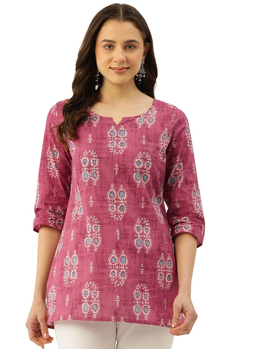 Designer V-Neck Short Straight Kurti with 3 Quarter Sleeves