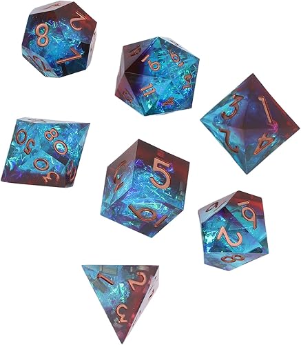 Miniatura 5 de TOPINCN Juego de 7 dados de resina poliédrica de 2 colores con números claros portátiles para juegos de mesa TRPG Dungeons Dragons (azul)