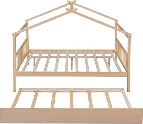 Miniatura 173 de Merax Cama de madera de tamaño individual con dos cajones, marco de cama de madera con techo para niños, adolescentes, niños o niñas, gris