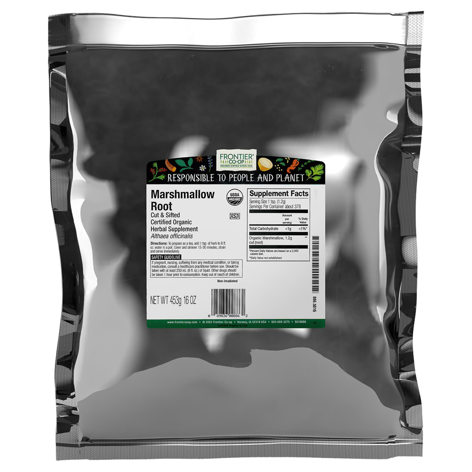 Frontier Co-op Organic Marshmallow Root Herb, Cut and Sifted, 1lb Bulk Bag – Perfect for Marshmallow Root Tea, Powder, Capsules and More