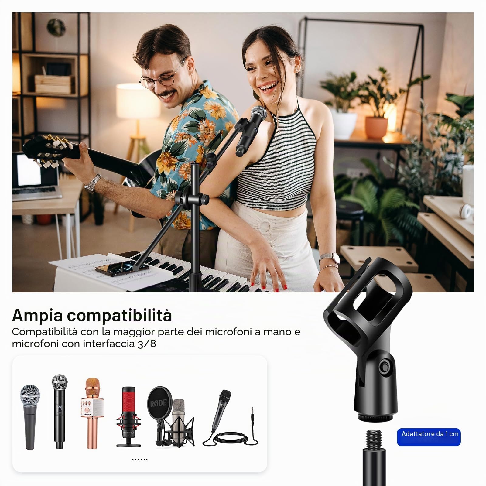 Supporto per microfono, Aokeo Mic Stand Pavimento con treppiede regolabile, Borsa da trasporto, Supporto Tablet, Adatto a qualsiasi microfono, Prestazioni, Cantare, Discorso